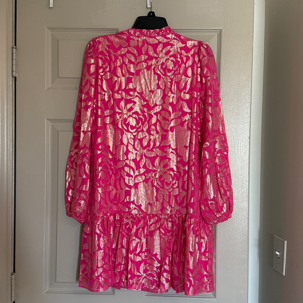 Lilly Pulitzer Hot Pink Metallic Floral Long Sleeve Dress. Size 2 runs big - Picture 7 of 10